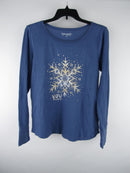 Mudd Girl's sz 20 1/2 Blue Cotton Blend Graphic Thermal Crew Neck Shirt Top